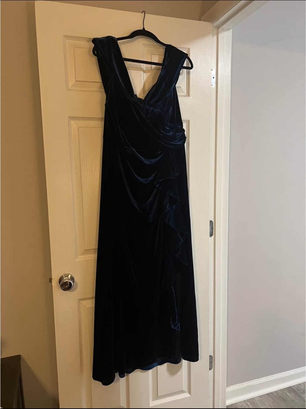 David's Bridal Deep Navy Velvet Maxi Dress